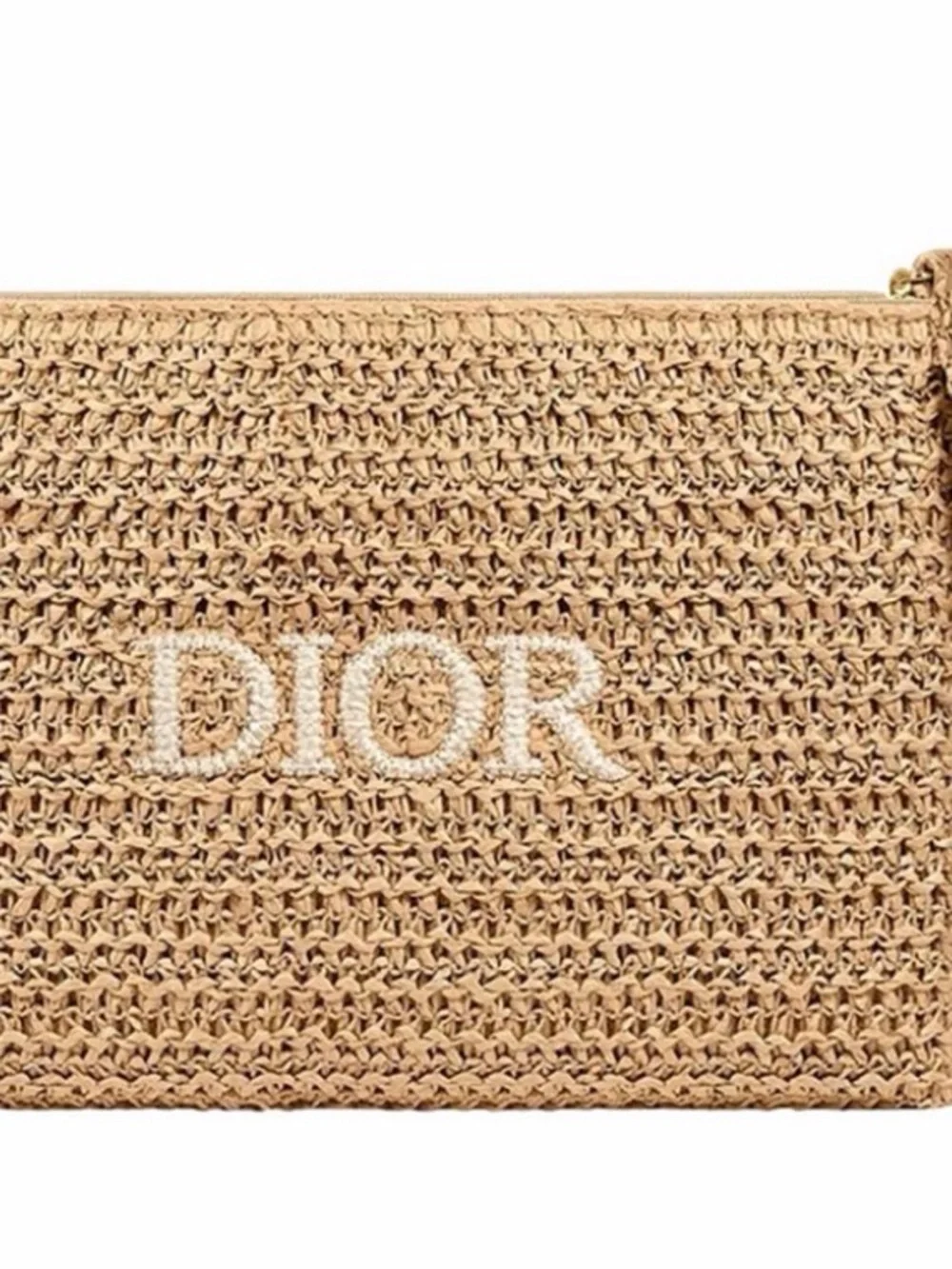 Dior Beauty Beige Woven Raffia Cosmetic Pouch with White Logo